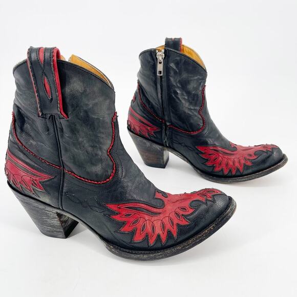 Rare Old Gringo Black Red Eagle Inlay Short Western Cowgirl Ankle Boot size 8 - Picture 1 of 11